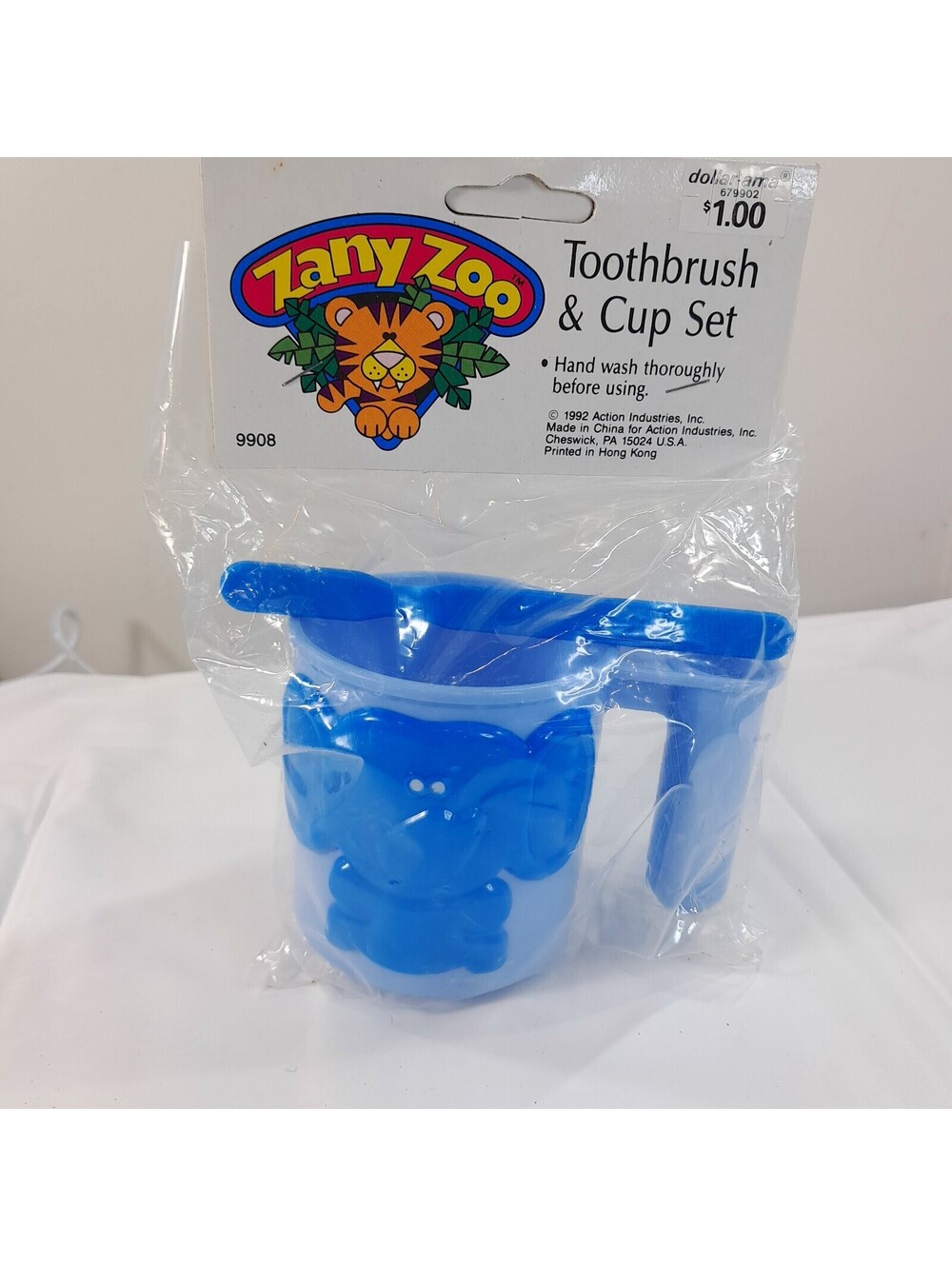New Zany Zoo Toothbrush & cup set kids toddler blue elephant 80s 90s Hong Kong